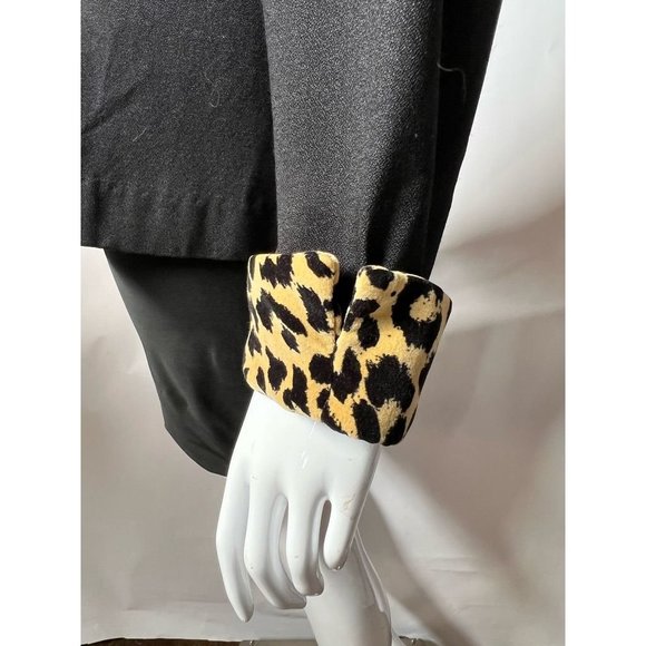 Jessica Howard Womens Suit Jacket Blazer Black Cheetah Print Shawl Collar USA 10 - Picture 7 of 12